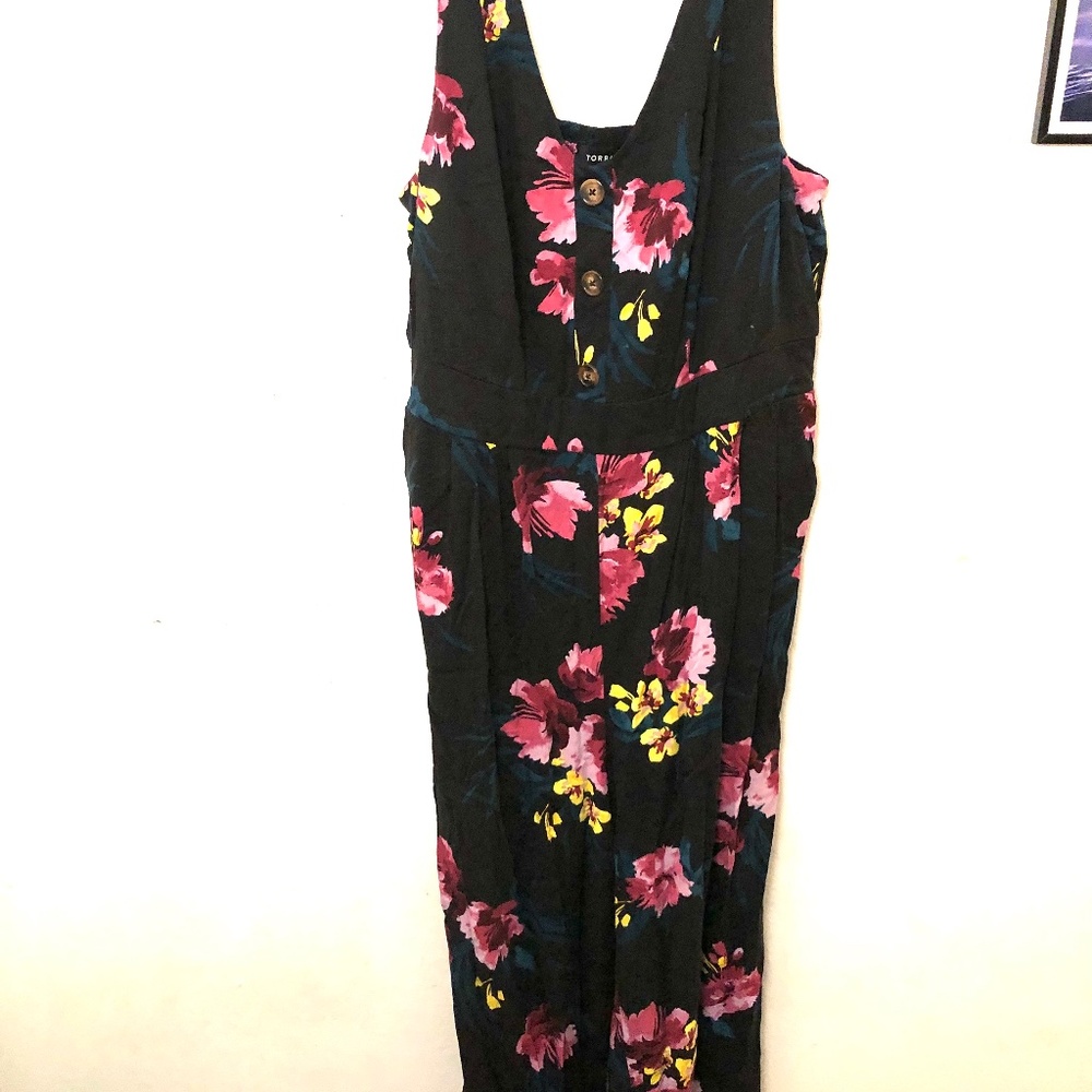 Torrid Black Romper with pink floral design size 1